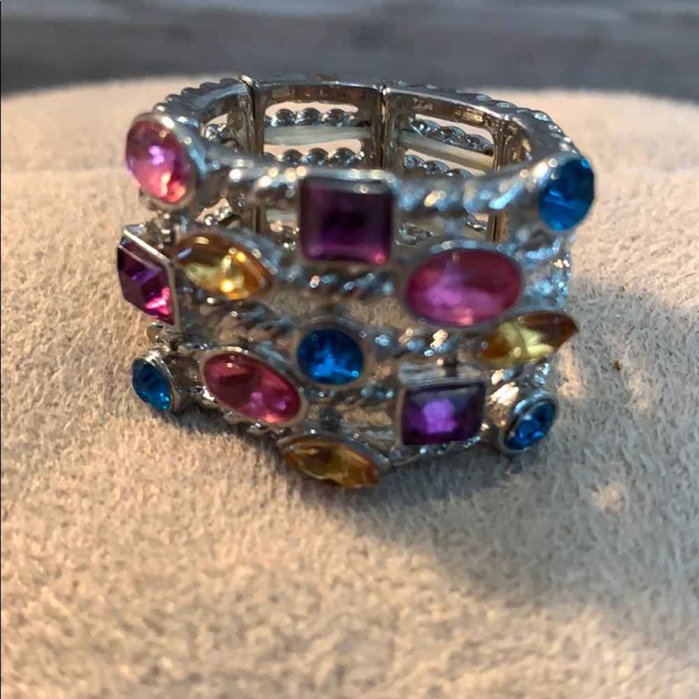 Fashion multi color silver tone ring